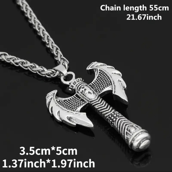 New Men's Punk Style Viking Rune Ax Pendant Necklace - Picture 2 of 3